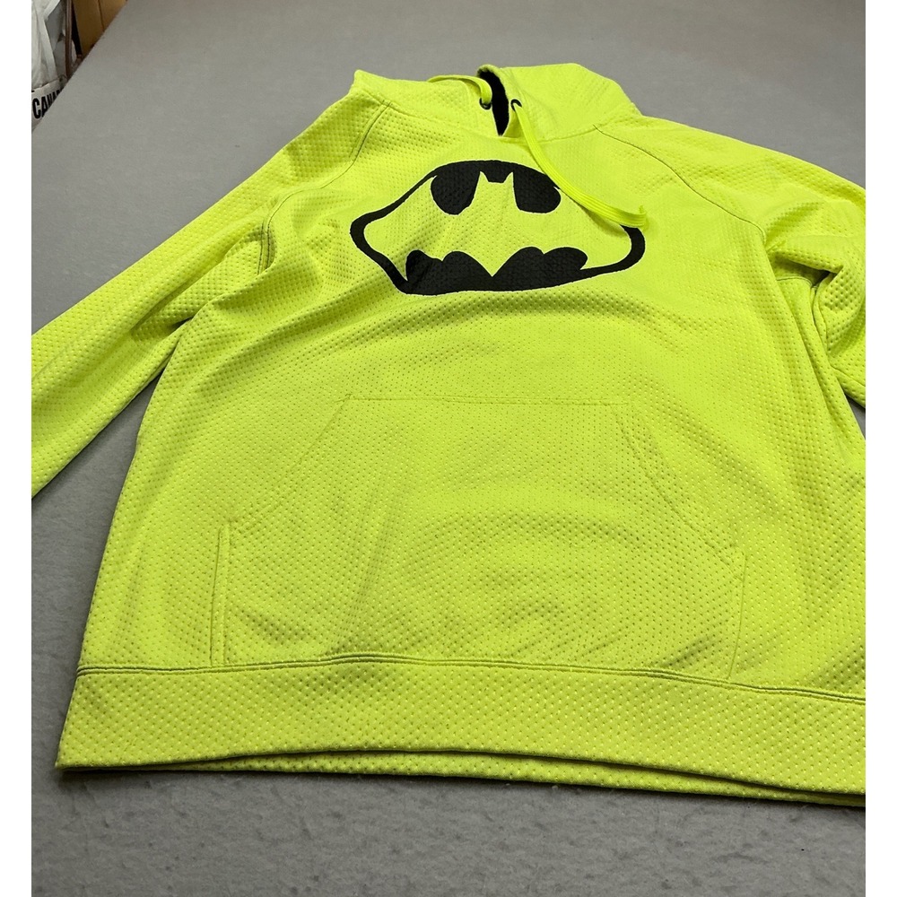 Batman DC Comics Hoodie Neon Yellow Mesh Performance Fleece Logo Size L Sporty